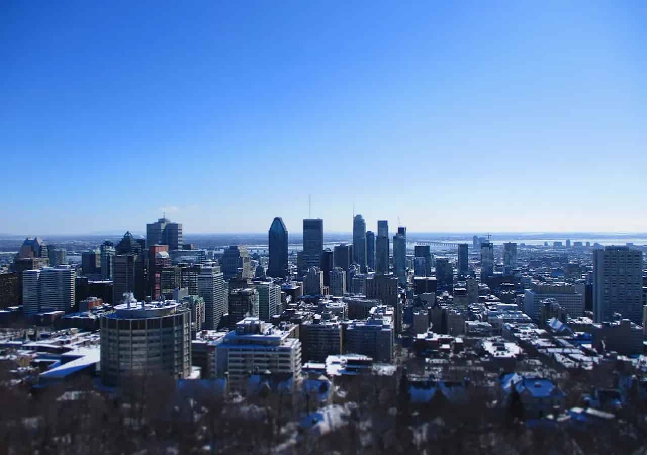 Montreal skyline seen from Mount Royal. Location context only; this is not a photograph of Kadampa Meditation Centre Montreal.